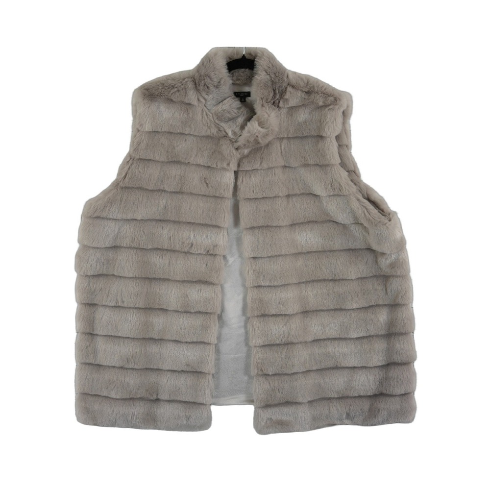Talbots Faux Fur Vest Women's Size 3X Taupe Gray Tiered Standing Collar